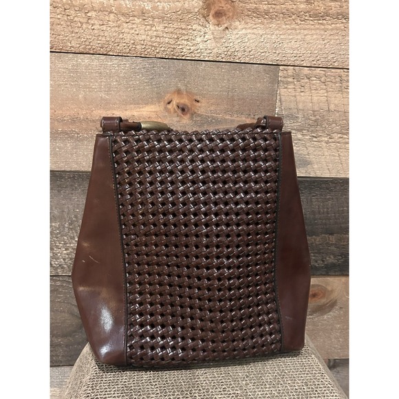 Liz Claiborne Brown Purse Woven Faux Leather Shoulder Strap Vintage 1990s - Picture 1 of 9